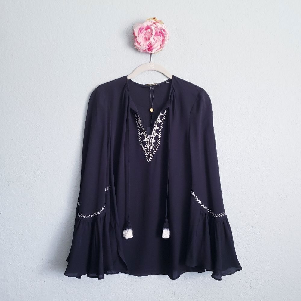 Kobi Halperin Black Embroidered Solana‎ Silk Blouse